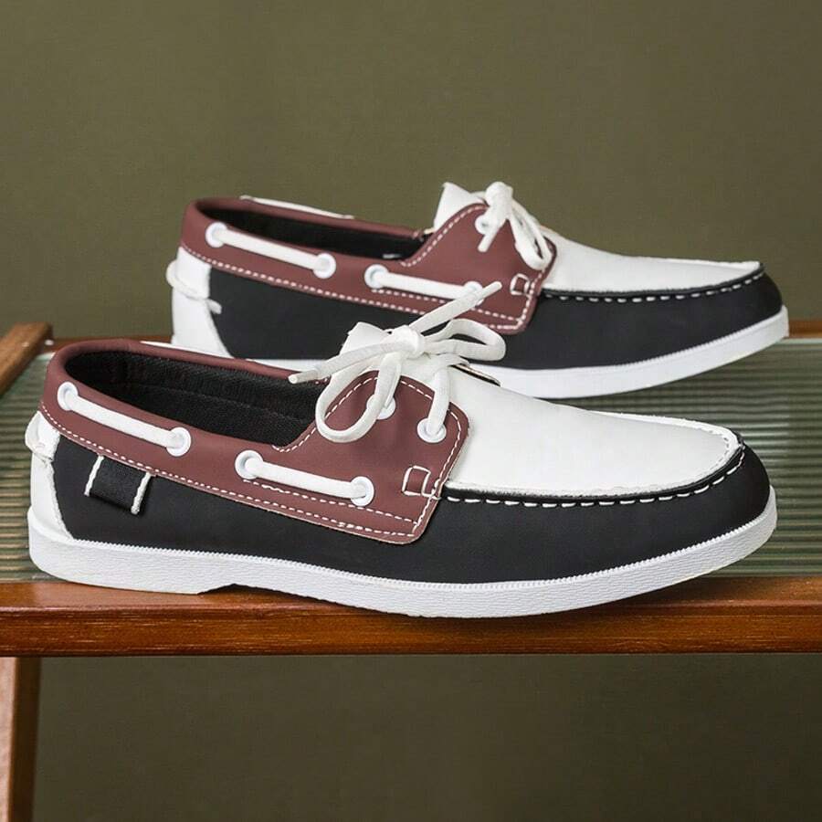 Men's Loafers, Black And White Contrasting Casual Leather Shoes - Black and White - View 1