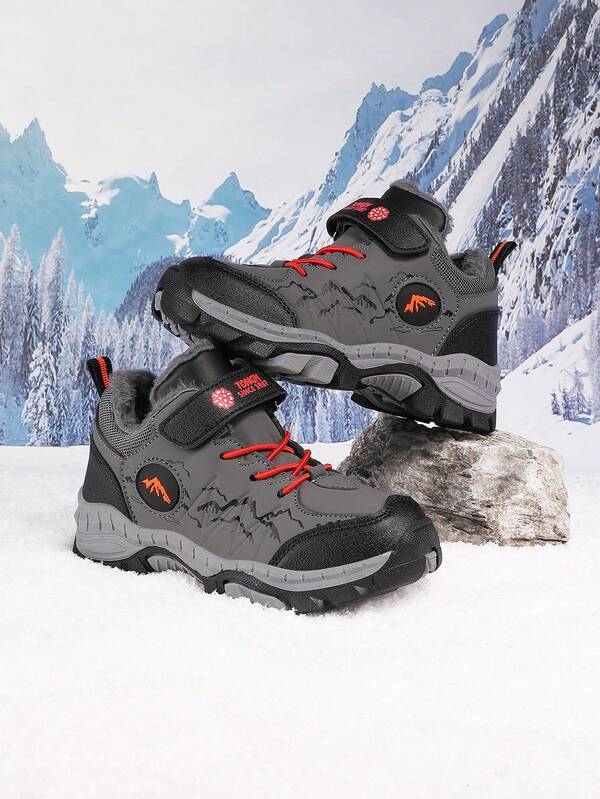 Botas de nieve para invierno para adolescentes, zapatos para hombre de piel de PU con suela de goma antideslizante para exteriores, botas para senderismo y escalada todoterreno, zapatos de trekking acolchados con cierre ajustable de gancho y bucle, calzado para viajes