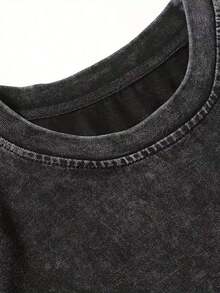 2026 Women's ClothesMen's Retro Loose T-Shirt - Washed Black With Pink Miami Pattern Print, Soft Crew Neck Casual Street Style, All-Season Comfortable Machine Washable Nostalgic Style Short Sleeve - Unisex Plus Size TopLoose And Comfortablesummer Shirts - 黑色 - 查看 5