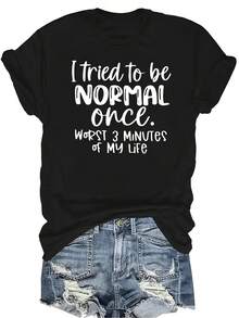 [Camiseta de Moda Casual] Camiseta de Mujer Suave y Cómoda - Cita de Vida Normal Casual de Manga Corta Cuello Redondo, Regalo Perfecto para Abuela y Mamá, Uso Casual de Primavera Verano - Negro - Ver 1