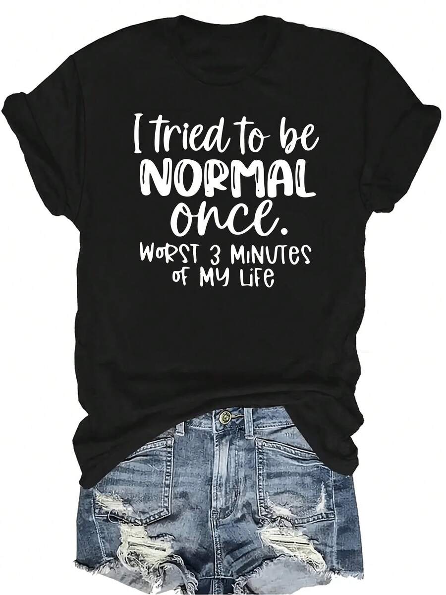 [Camiseta de Moda Casual] Camiseta de Mujer Suave y Cómoda - Cita de Vida Normal Casual de Manga Corta Cuello Redondo, Regalo Perfecto para Abuela y Mamá, Uso Casual de Primavera Verano - Negro - Ver 1