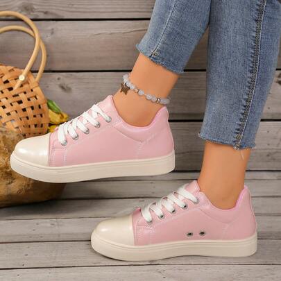 女士百搭休闲鞋，防水防滑，易于清洁，圆头低帮，舒适平底，百搭，撞色，运动休闲鞋，复古风格运动鞋，尺码 36-42 加大码