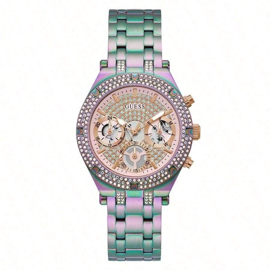 Guess Elegant Luxury Crystals Iridescent Stainless Steel Fashion Chronograph Watch For Women Suitable For Daily Party Wear Holiday Party Gift Lover Gift GW0440L1/GW0440L2/GW0440L3