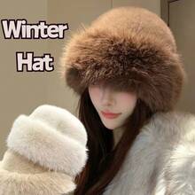 新款蓬松毛皮渔夫帽保暖巴拿马帽毛绒渔夫帽女童防寒加厚贝雷帽护耳套头帽冬帽女式圣诞礼物 - 彩色 - 查看 4