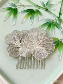 1pc Elegant Floral Hair Clip, Golden 10-Tooth Hair Comb Suitable For Women To Wear On Weddings