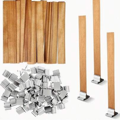30pcs Wooden Wicks Paired With Metal Bases, Featuring Various Sizes Of Smokeless Natural Wooden Wicks, Trimmable Wooden Wicks, DIY Candle Container Materials For Making Aromatherapy Candles, Continuous Burning Wick, Wick Accessories