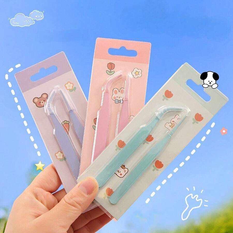 1pc Right Angled Tweezers Multi-Functional Gua Card Tweezers - Aesthetic Handmade DIY Scrapbooking Sticker Tool, Creative Macaron-Style Mini Pliers/Clips