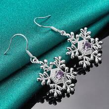 925纯银镀雪花AAAAA锆石耳环女士婚礼订婚时尚珠宝