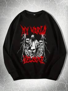 Men's Fashionable Casual Halloween Pattern Print, Round Neck Pullover Long Sleeve Sweatshirt, Suitable For Outdoor Sports, For Autumn And Winter, Can Be Paired With Hip-Hop Necklace, As Gifts,Fall Hoodies,Men's Fall Clothes,Street Wear,Halloween,Mens Hoodies,Y2k Clothes,Jesus Hoodie,Thanksgiving Day,Nightmare Before Christmas,Christmas - Black - View 1