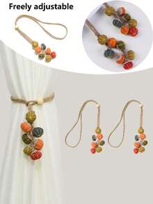 1/2 Packs Creative Pumpkin-Shaped Curtain Tiebacks, Freely Adjustable Length, Curtain Buckle Straps, Bedroom & Living Room Decor Accessories