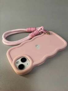 1 件粉色马卡龙波浪边手机壳，带铝箔心形吊饰和配套肩带，可爱少女柔软 TPU 保护套，适用于 17/17 Air/17 Pro/17 Pro Max/16/15/14/13/12/11 Pro Max、Galaxy S23 Ultra，美学配件礼物 - 粉色 - 查看 5