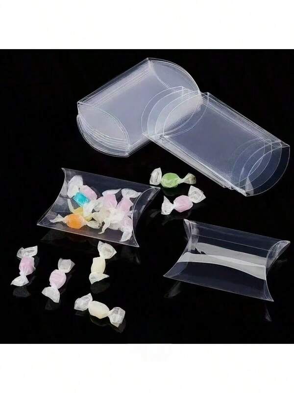 50pcs Transparent Pillow Gift Boxes, Cubic Candy Boxes, Suitable For Wedding, Party, Candy Gift Packaging, Snack Gift Boxes, Birthday Party Gift Packaging Boxes