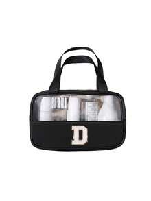 1pc Transparent PVC Makeup Bag, Multifunctional Letter Travel Pouch, Waterproof Letter Bag With Minimalist Letter Stickers, Large Capacity Toiletry Bag, Travel Organizer, Cosmetic Bag, Beach Bag, Travel Essentials, Student Supplies, Dorm Necessities, Bathroom Storage, Home Decor, Gift For Girlfriend, Teacher, Mom, Girlfriend, Halloween Gift, Christmas Gift, Autumn/Winter Essential, Autumn Decor, Bedroom Decor