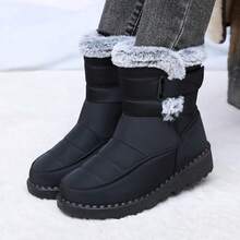 1 Paar Damen Outdoor Schneestiefel, wadenlang mit rundem Zehenbereich, flacher Absatz, Große Größen, wasserdicht, rutschfest, hochschaftig, kälteresistent, geeignet für Mittelalter, einfarbig
