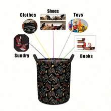 1pc Large Capacity Storage Basket With Handle, Game Controller Pattern Fabric Dirty Clothes Basket, Foldable Black Dirty Clothes Basket, Suitable For Rooms, Living Rooms, Bedrooms, Bedrooms, Bedrooms, Bedrooms, Bathroom Decoration Gift Boxes, Room Decoration