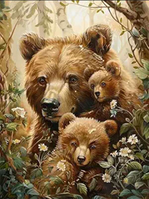1pc DIY Diamond Painting - Rhinestone Embroidery, Animal Bear Design, Home Decor, Full Drill, 30*40cm/40x50cm