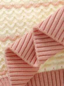 2pcs Baby Girls Casual Cute Wavy Striped Design Pink Long Sleeve Knitted Cardigan And Matching Knitted Pants Set, Comfortable And Warm, Suitable For Daily Wear, Outings, Travel, Vacation, Home, Daycare, School, Spring/Autumn/Winter - Apricot - View 11