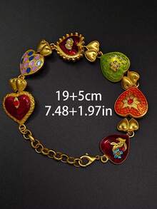 1pc Autumn/Winter Luxury Metal Heart & Flower Faux Pearl Zirconia Inlaid Bracelet For Women, Suitable For Party, Wedding, Commute, Daily Outfit Accessory, Christmas Jewelry Gift - D4227-1 - 查看 5