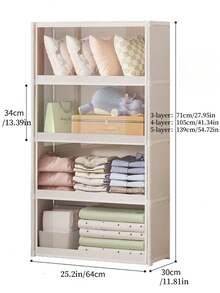 1pc Covered Dust-Proof Storage Cabinet, Wardrobe, Bookshelf, Organizer, Improve Space, Sturdy & Fashionable, Easy To Assemble & Disassemble, Portable, Suitable For Living Room, Bedroom, Entryway, Office, Home, Multi-Layer Storage, Holiday Gift, Christmas Gift, Gift - Multicolor - View 7