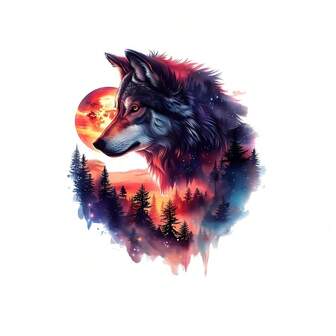 1pc/2pcs/3pcs Sunset & Wolf Print Heat Transfer Stickers, For Men/Women Clothing, Anime Sweatshirts, T-Shirts, Heat Press, Screen Printing, DIY Heat Melt Patch, Apparel, Hoodies, Backpacks, Hats, Pillows, Etc.