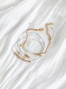 4 piezas Pulsera elástica con cuentas de arroz CCB y cristal sintético, accesorios de moda minimalista y estilo de playa personalizado para mujeres (cuentas de arroz surtidas, sin posicionar)