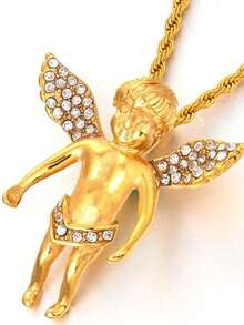 1pc Classic Style 18K Plated Stainless Steel Casting Angel Pendants With CZ Stones For Men