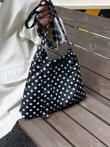 圆点简约帆布包春夏季新款露口双肩带轻便简约大容量斜挎包适合女性日常生活休闲通勤学生使用 - 黑色 - 查看 5