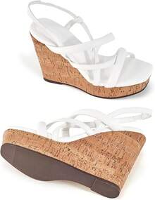 Women Platform Wedge Sandals Cork Slingback Wedges Espadrilles Heels Summer Fashionable Shoewear - trắng - Xem 5