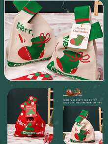 1 pièce Sac en canevas cadeau de Noël Boîte d'emballage de cadeau de Noël transfrontalier Boîte de pomme Sac cadeau de la veille de Noël. Sac fourre-tout cadeau de Noël avec design de dessin animé festif - Père Noël, bonhomme de neige, renne - Sac à bonbons et pommes festifs avec fermeture pour la décoration de fête de Noël, sac cadeau de Noël parfait