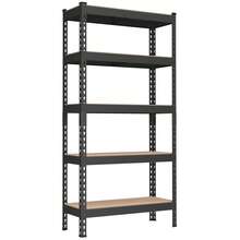 Estantería de 5 Niveles, Estantería de Almacenamiento, Montaje sin Tornillos, Estantes Ajustables, 30 x 75 x 150 cm, Carga de 875 kg, para Garaje, Cobertizo, Bodega, Negro - Negro - Ver 8