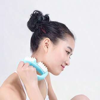 Mini Plastic Massager Health Manual Roller Dual-Wheel Round Handle Chest Back Lumbar Massage Shaping Leg Slim