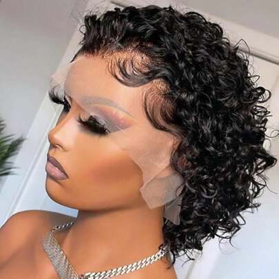 Pixie Cut Short Curly Bob 13X4 Lace Front Wigs Human Hair Wigs Human Hair Pre Plucked Pre Cut Deep Wave Lace Front Wigs For Women 6 Inch