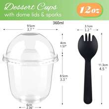 100 Pack Plastic Dessert Cups With Dome Lids (No Hole) And Sporks, 8oz/12oz/16 Oz Clear Disposable Fruit Cups With Lids, Disposable Clear Parfait Cups, PET Crystal Clear Cups, Snack Bowls For Parties For Yogurt Parfait Ice Creams Pudding Cakes Appetizers, Fruits, Mousse - 12oz(360ml) - 查看 2