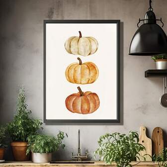 Impresión artística en lienzo de calabaza encantadora de otoño - Decoración de pared de acuarela sin marco para el hogar y la oficina, disponible en 3 tamaños (12"X16", 16"X24", 20"X28"), para otoño