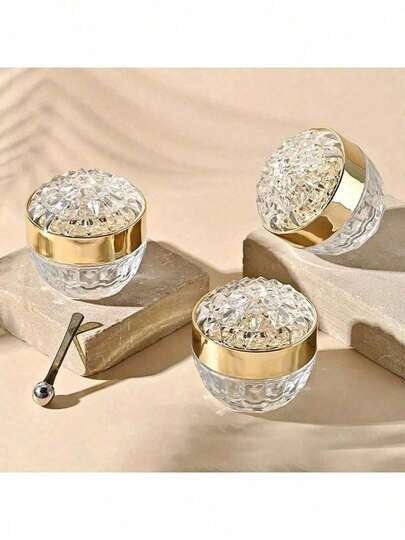 1Pc Glass Cream Bottle, Crystal Diamond Cream Jar, Cosmetic Jar, Diamond Cream Empty Bottle(50ml)