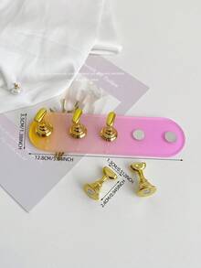 Set de decoración de uñas con base ovalada de resina acrílica en degradado de color, macaron dorado y bolas de cristal de acero multicolor. Herramientas y accesorios de arte de uñas minimalista de moda en estilo retro coreano con láser.