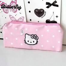 Sanrio 1 pièce Trousse à crayons rose étoile Hello chat, sac de rangement de papeterie de haute qualité pour étudiant, organisateur de bureau simple