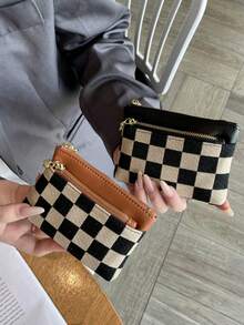 Porte-monnaie pliant de haute qualité à motif d'échiquier, portefeuille court multifonctionnel pour femmes, porte-clés, petit sac pour femmes, portefeuille d'argent, mini portefeuille, porte-monnaie