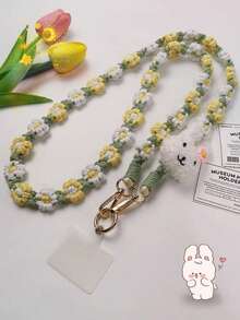 Cordón para teléfono móvil cruzado que se puede llevar, tejido a mano con flores, accesorio de moda para mujer, pequeño y fresco, bolsa de compras, senderismo, viaje, correa para el hombro, funda para teléfono universal con abejita