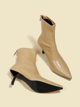 Fall/Winter 7cm High Heel Women's Yellow Ankle Boots And Short Boots, Comfortable And Fashionable Elastic Slim Boots, High Heel Shoes With Wine Glass Heel, Oil Leather,Kitten Heel Boots