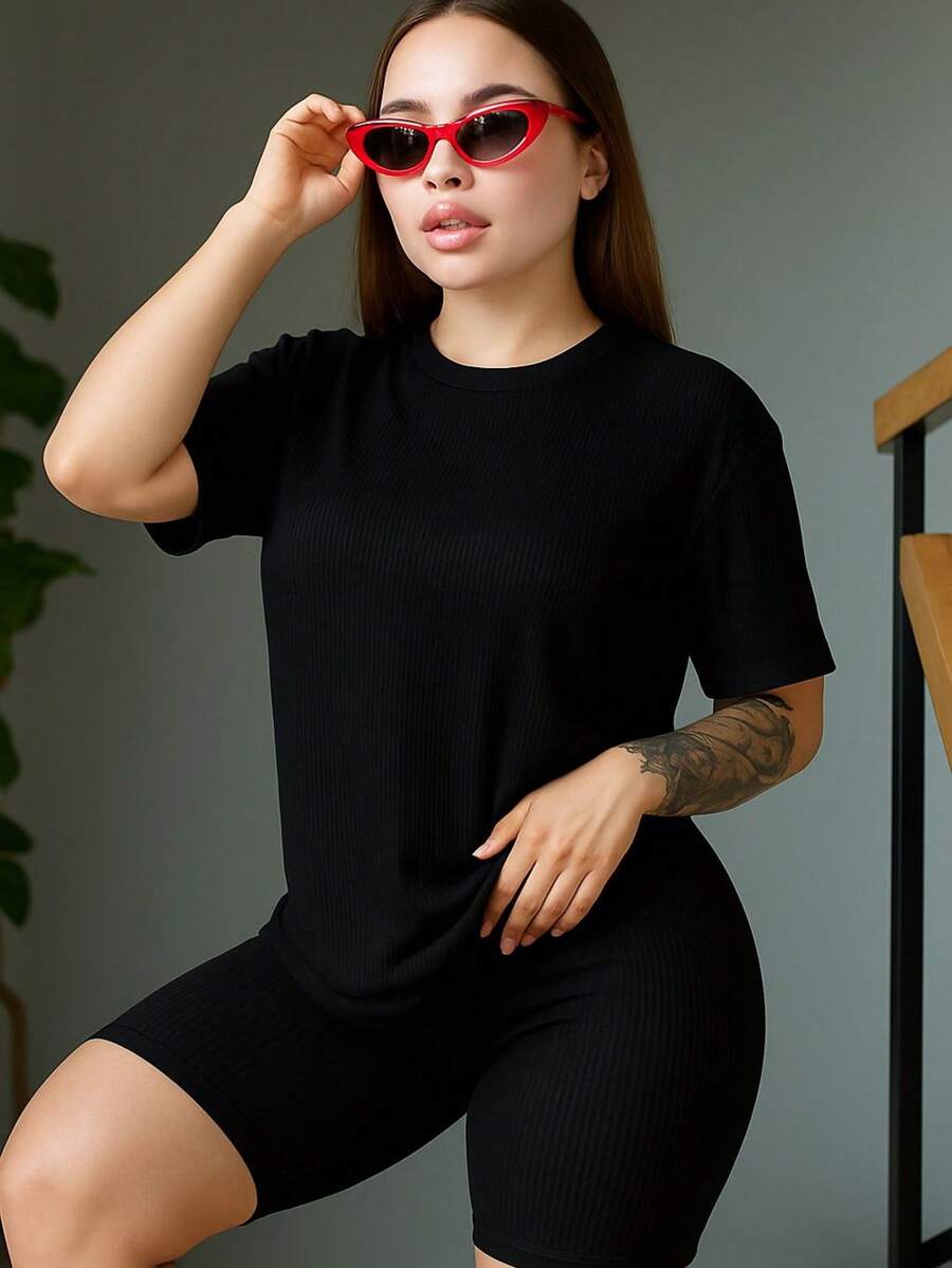 Set playera larga shorts biker dama juvenil fresco cómoda casual informal casa loungewear conjunto básico México
