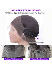 ZHENDEFA 360°蕾丝前假发，带隐藏式绑带，真人发丝，360°全蕾丝杰瑞卷真人发假发，带隐形抽绳，湿波浪蕾丝前假发，自然发际线，女士款