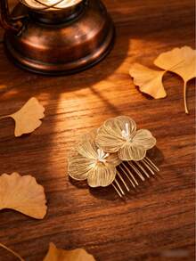 1pc Elegant Floral Hair Clip, Golden 10-Tooth Hair Comb Suitable For Women To Wear On Weddings