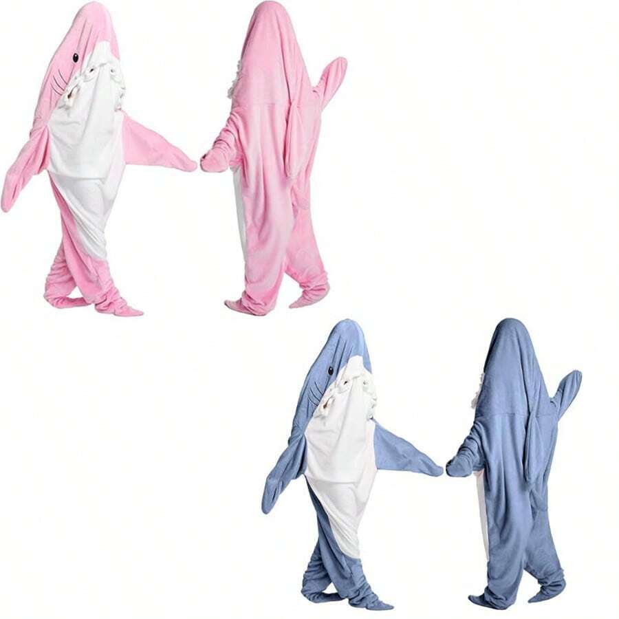 62.9 Inches Randomly Shipped In Blue Or Pink, The Wearable Shark Blanket Is Versatile And Can Be Used In Various Settings. It Can Be Worn While Lounging At Home, Watching TV, Or Even As A Fun Costume For Parties Or Halloween. It Is Suitable For Both - Màu sắc ngẫu nhiên - Xem 1