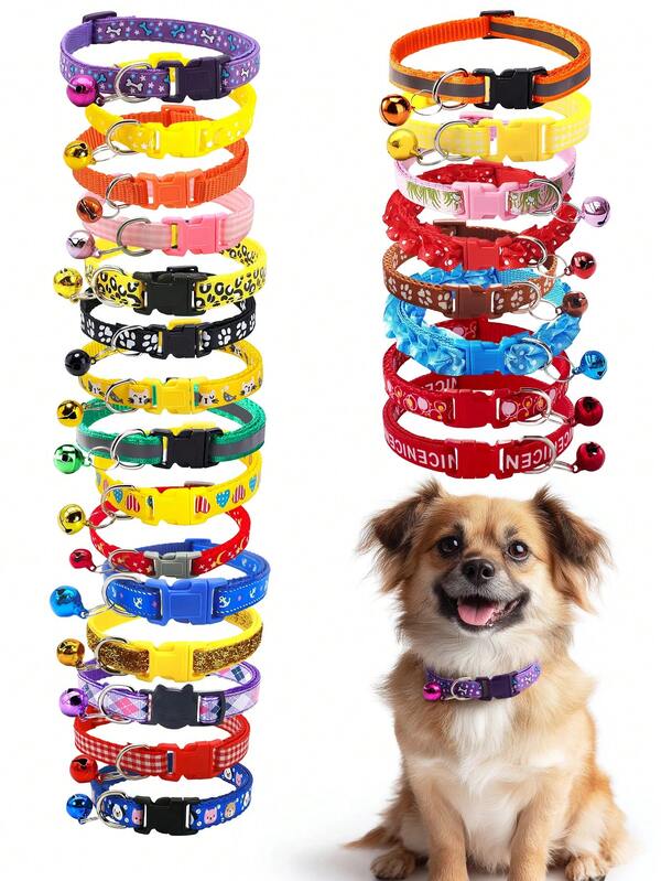 10pcs/Set Adjustable Pet Collars, Assorted Colors And Styles, Suitable For Small Dogs And Cats