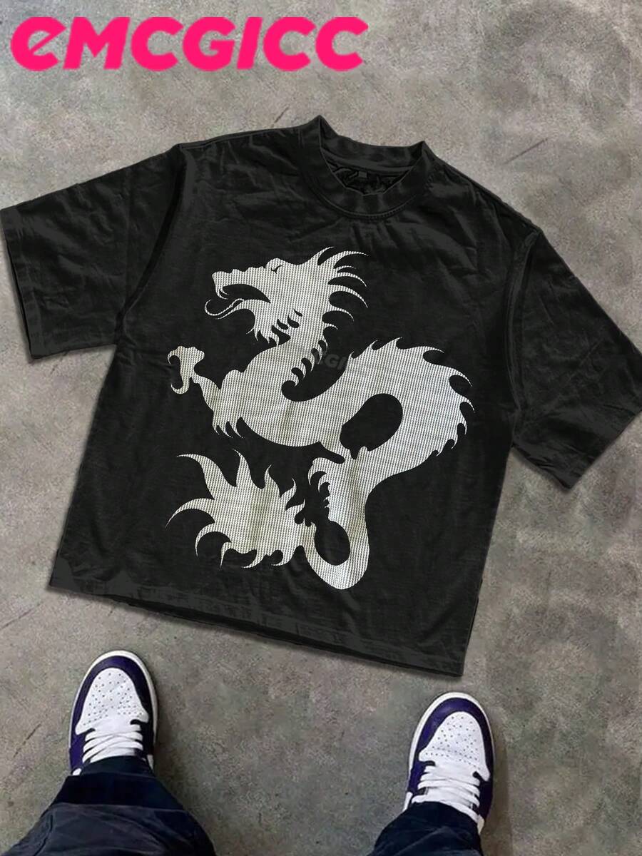 EMCGICC Street Life Men's Y2k Style (220 Cotton T-Shirt) Retro Pattern Fun Print, Hip Hop Style, Halloween, Men's Summer Top Round Neck Short Sleeve Casual T-Shirt, Summer Street Sports Life Men's - màu đen - Xem 1