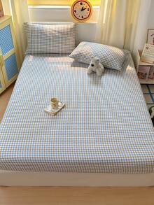 Juego de 3 piezas de ropa de cama, con patrón de tablero de ajedrez, suave y cómodo, incluye 1 sábana ajustable y 2 fundas de almohada, sin relleno, adecuado para dormitorio, habitación, uso doméstico, disponible en varios tamaños