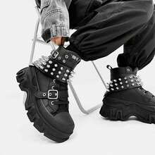 SLnU3 SLNU★3 Fashion Casual Thick Sole Punk Decorated Elevator Boots, Unisex Couple Style, Suitable For Outdoor, Party, Street, Campus, All Seasons - Black Cones - View 1