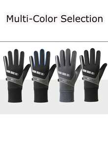 1Pair Winter Cycling Gloves For Men, Outdoor Cycling Reflective Exposed Finger Touch Screen Anti Slip And Velvet Warm Riding Gloves, Made Of Polyester Fiber Material, Waterproof Fabric, Exquisite Craftsmanship, Suitable For Men, Essential For Autumn And Winter. A Pair Of Simple And Personalized Sports Gloves, Snow Gloves