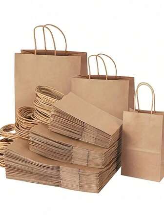 Kraft Paper Gift Bags With Handles - Natural Brown Paper Material, Multi-Size Shopping Bags / Gift Packaging / Party Favor Bags For Retail Stores / Wedding Planners / Small Businesses, Birthday Parties / Christmas Events